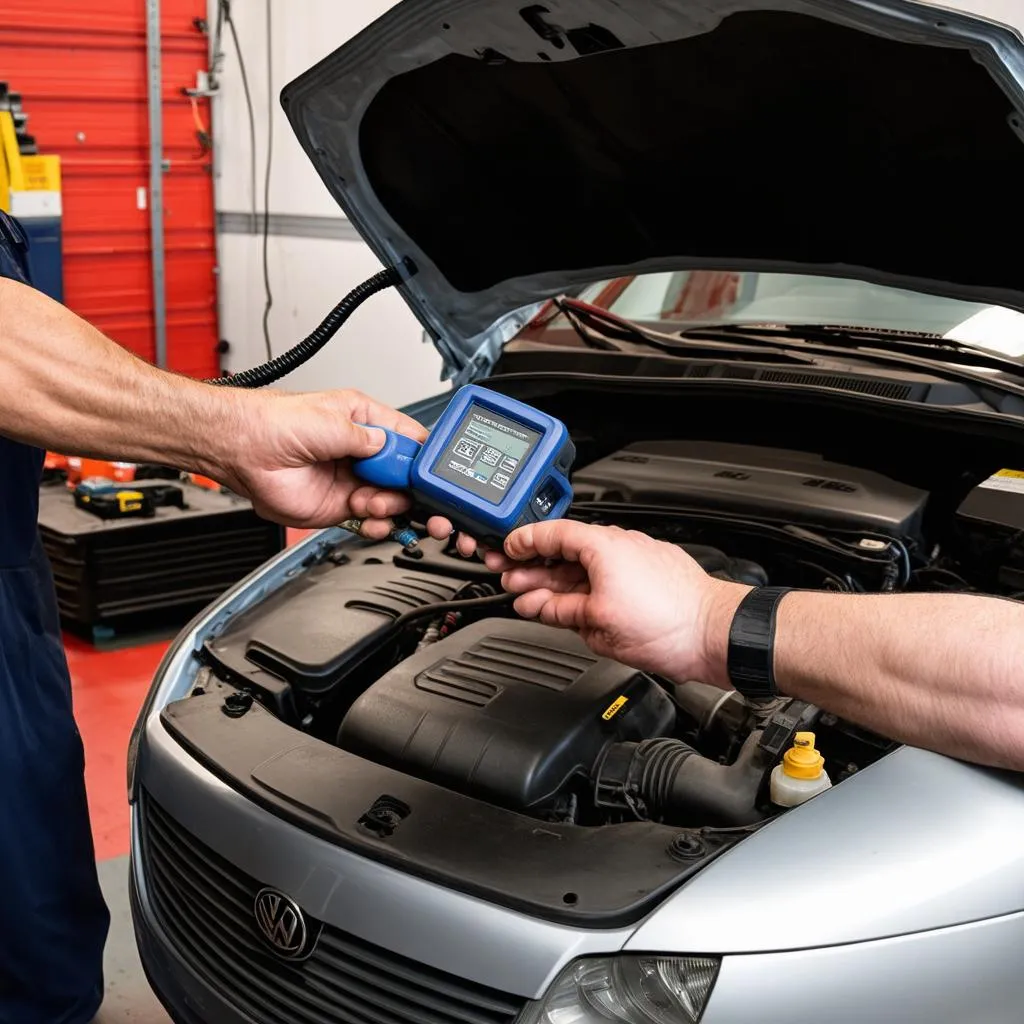 Mechanic using a scan tool